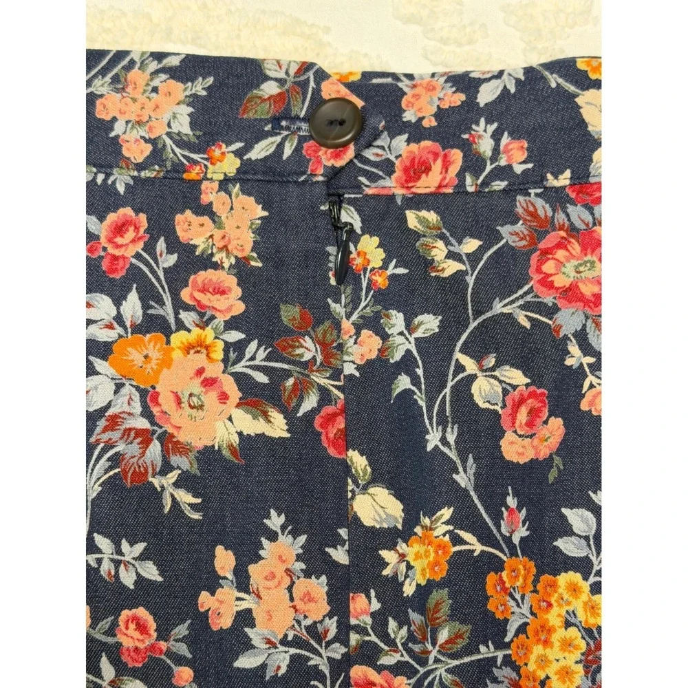 Lulu Alexander Floral Pencil Skirt Navy Blue 12P Petite Vintage Cottagecore Bohi